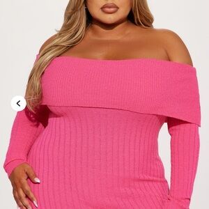 Fashion Nova Pink Off-Shoulder Sweater with Ribbed Knit